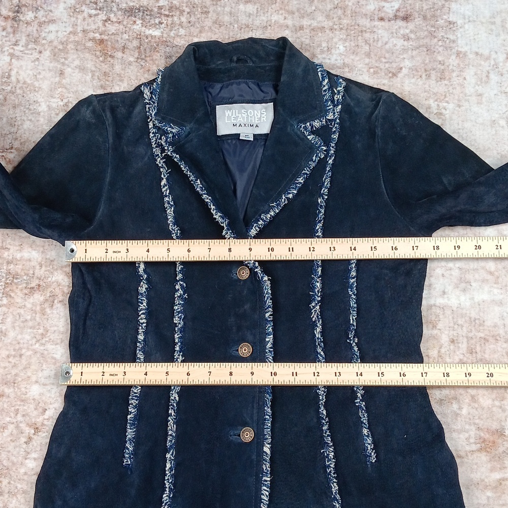 Wilsons Leather Vintage Blue Long Boho Suede Leather Coat Womdns Medium - Picture 5 of 13